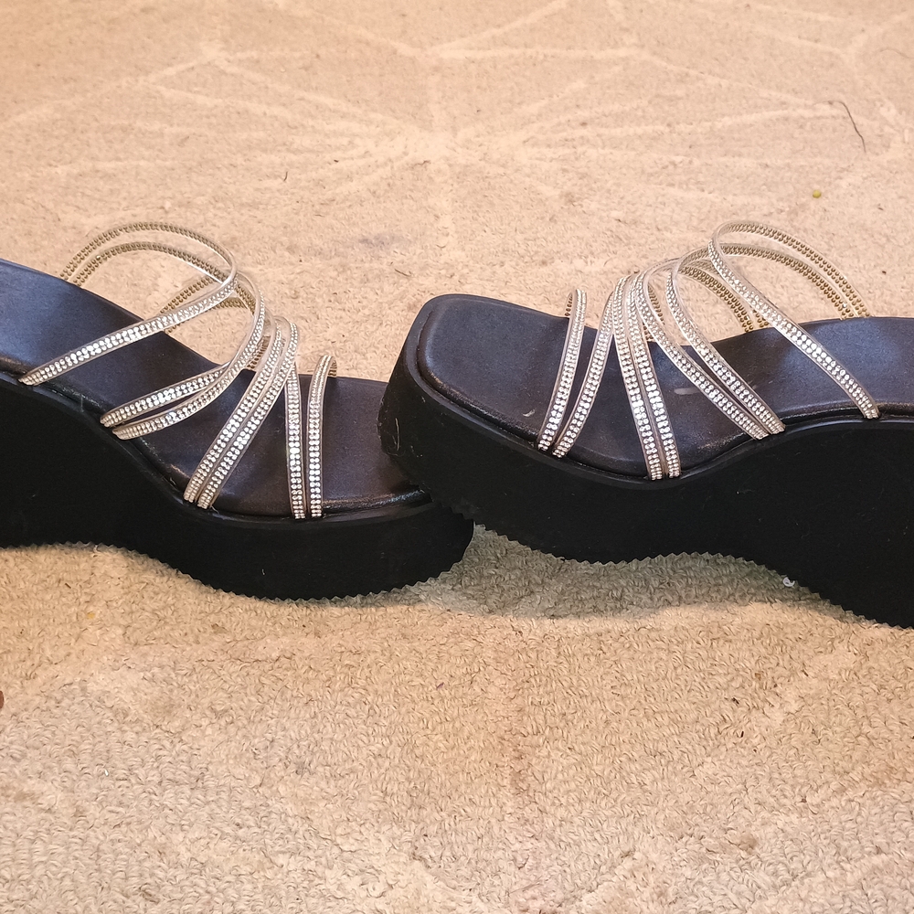 Elegant Black and Silver Women's Wedge Sandals